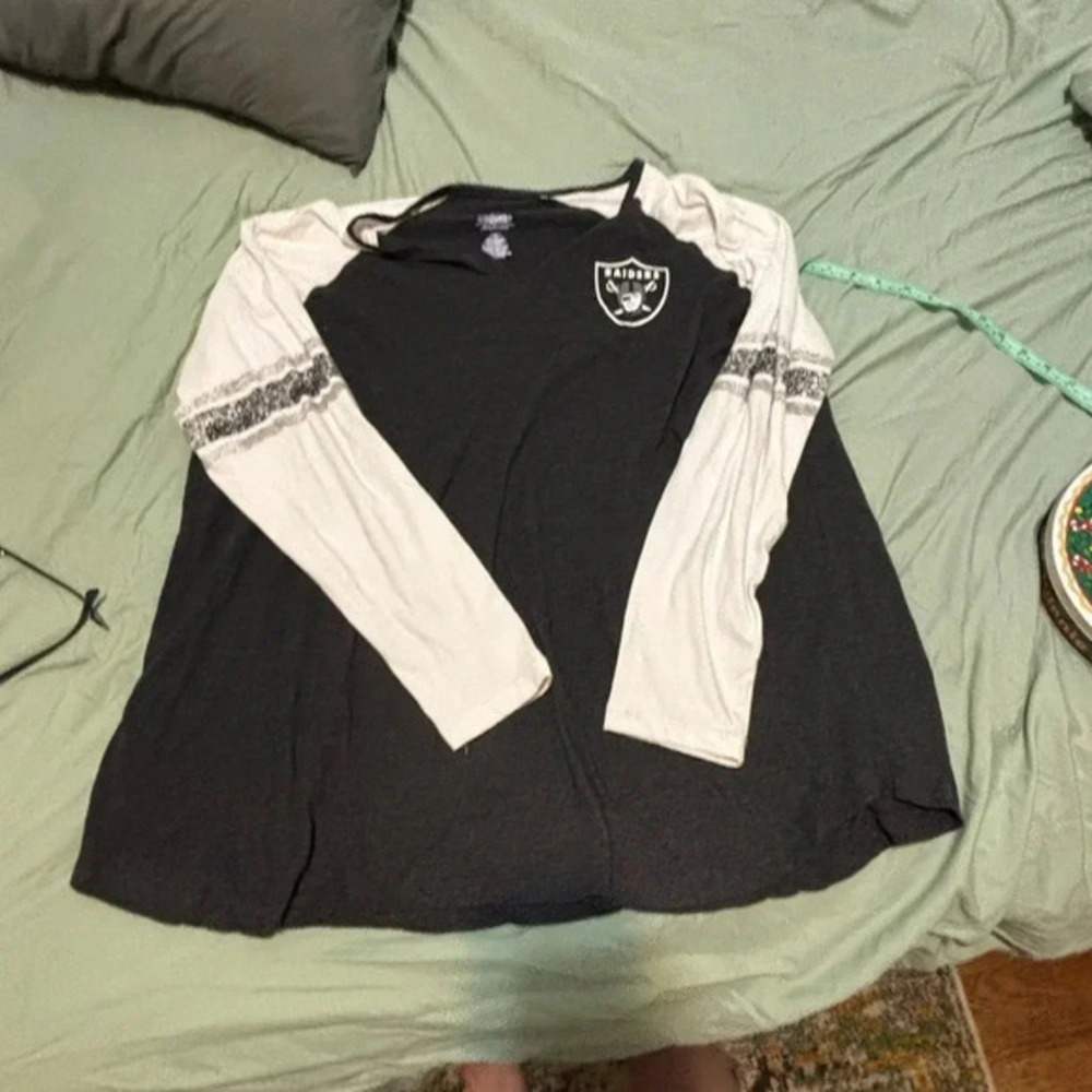 Womens Raiders Football T Shirt 3XL NFL Top 3/4 Sleeve Ringer Tee Majestic Large